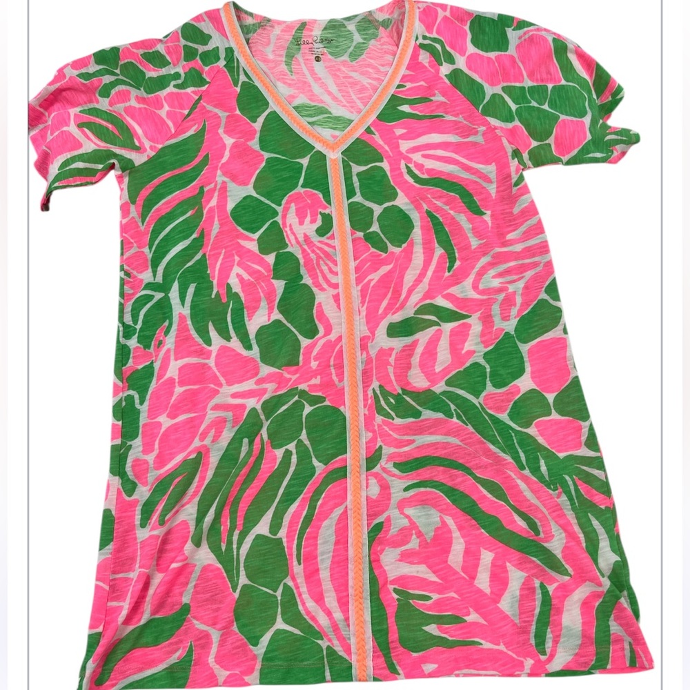 Lilly Pulitzer Bonita Cover Up Dress Tunic V Neck Mini Cotton Pink Green XS - Picture 7 of 10